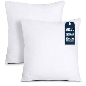 Utopia White Plush Pillow Pair 20x20 Super Soft Pillow Inserts NWT